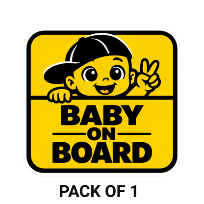 Smeeps Baby On Board Car Sticker – 14.74 × 14 cm (5.8 × 5.5 Inch) Waterproof Vinyl Safety Sticker for Cars | Cute Baby Peace Sign Design | UV Resistant | Pack of 1