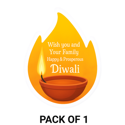 Smeeps Happy & Prosperous Diwali Sticker – 8.89 x 6.86 cm Flame Shape Diya Festive Vinyl Decal | Waterproof & UV-Resistant | Ideal for Gifts & Decorations