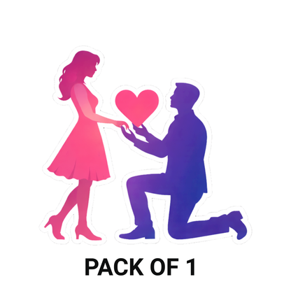 Smeeps Romantic Proposal Couple Silhouette Sticker – 10.16 × 9.40 cm (4 × 3.7 Inch) Premium Vinyl Decal | Heart Proposal Design | Waterproof UV Resistant Wash Proof