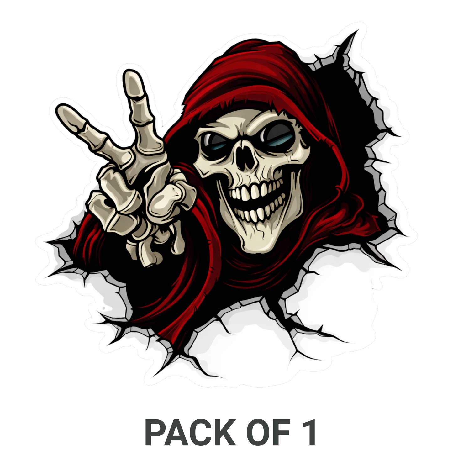Smeeps Skull Rider Sticker – Premium Vinyl Decal | Red Hood Grim Reaper Peace Sign Design | Waterproof UV Resistant Wash Proof | Pack of 1