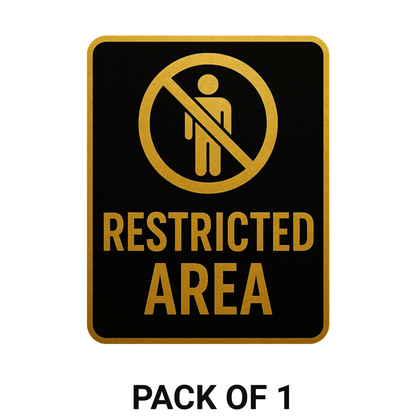 Smeeps Restricted Area Sticker – 11.94 x 15.24 cm Gold & Black Warning Sign | Waterproof, Durable & High-Visibility Vinyl