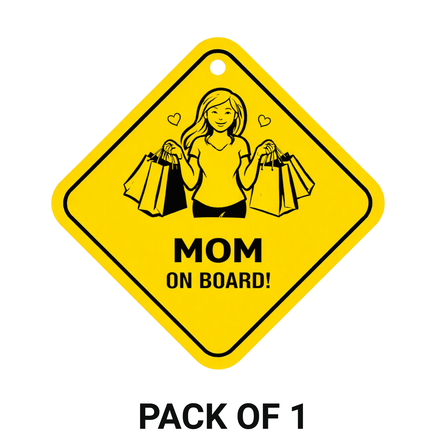 Smeeps Mom On Board Hanging Sign – 20.32 × 20.32 cm (8 × 8 Inch) Waterproof Car Hanging Board with Suction Cup | Shopping Mom Safety Design