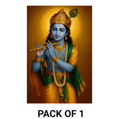 Smeeps Lord Krishna Wall Poster – Divine Murali Krishna Artwork with Peacock Feather & Flute | 30.48 x 45.72 cm Spiritual Home Décor