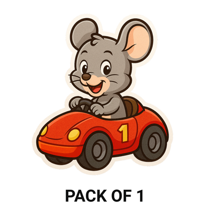 Smeeps Cute Mouse Driving Car Sticker – 10.16 x 11.43 cm Kids Cartoon Vinyl Decal | Fun Animal Car Sticker for Notebooks, Bottles, Bikes & Helmets | Waterproof & Durable