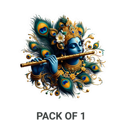 Smeeps Lord Krishna Sticker – 10.16 × 10.16 cm (4 × 4 Inch) Premium Vinyl Decal | Flute & Peacock Feather Divine Design | Waterproof UV Resistant Wash Proof | Pack of 1
