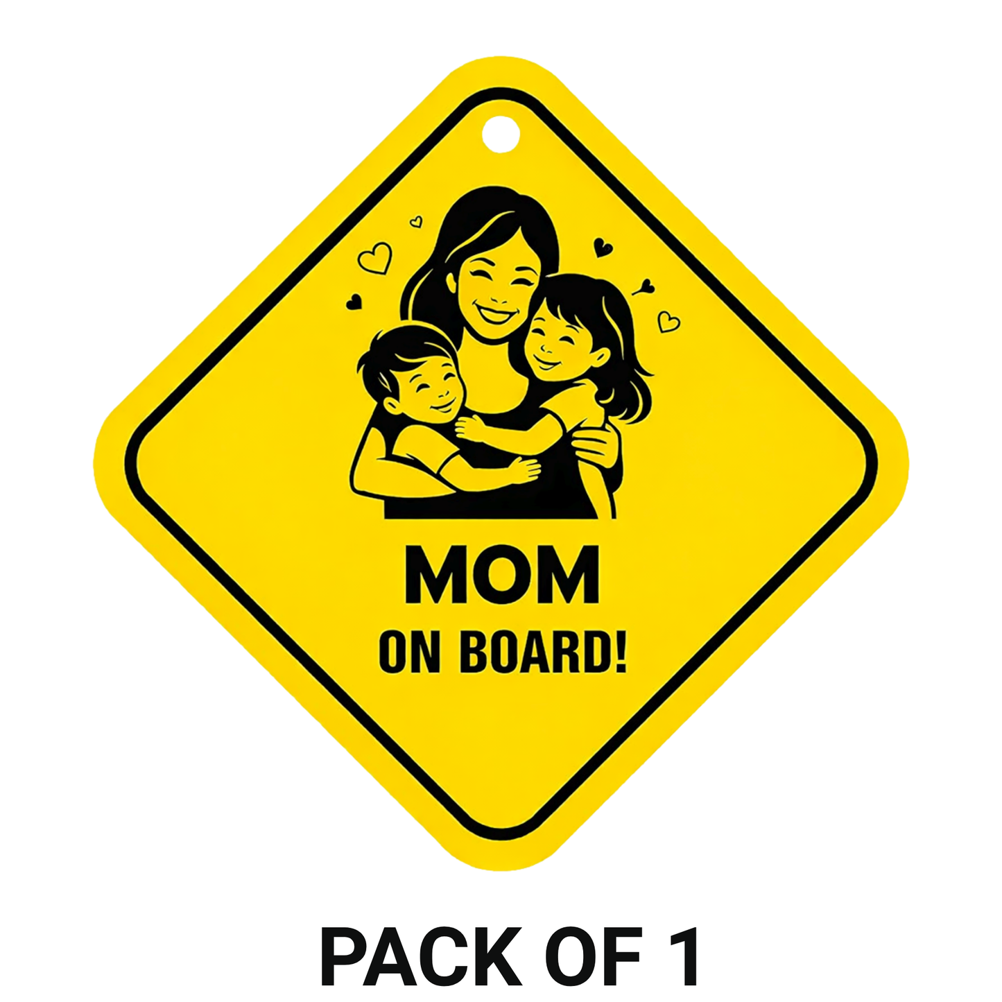 Smeeps Mom On Board Hanging Sign – 20.32 × 20.32 cm (8 × 8 Inch) Mother & Kids Waterproof Car Hanging Board with Suction Cup | Family Safety Vehicle Warning Sign Pack of 1