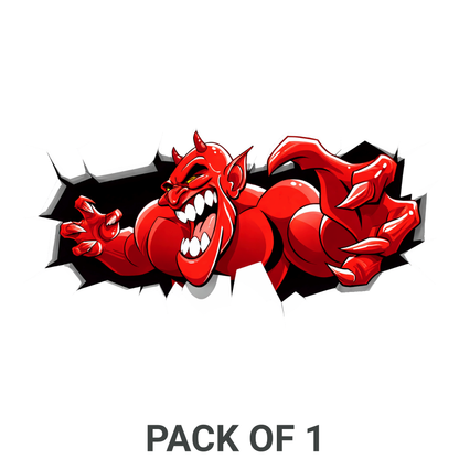 Smeeps Red Devil Sticker – 11.43 × 5.59 cm (4.5 × 2.2 Inch) Premium Vinyl Decal | Angry Demon Cartoon Breakout Design | Waterproof UV Resistant Wash Proof | Pack of 1