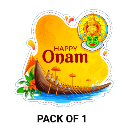 Smeeps Happy Onam Sticker – 8.89 x 8.89 cm Kerala Boat Race & Kathakali Decorative Vinyl Decal | Waterproof & UV-Resistant Festival Sticker