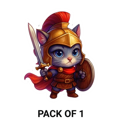 Smeeps Warrior Cat Sticker – 10.16 x 8.13 cm Cute Knight Cat Vinyl Decal | Car, Bike, Laptop Sticker | Waterproof & UV Resistant