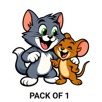 Smeeps Tom and Jerry Friendship Sticker – 10.16 × 9.15 cm (4 × 3.6 Inch) Waterproof Vinyl Cartoon Sticker for Car, Bike, Laptop & Helmet | UV Resistant | Pack of 1