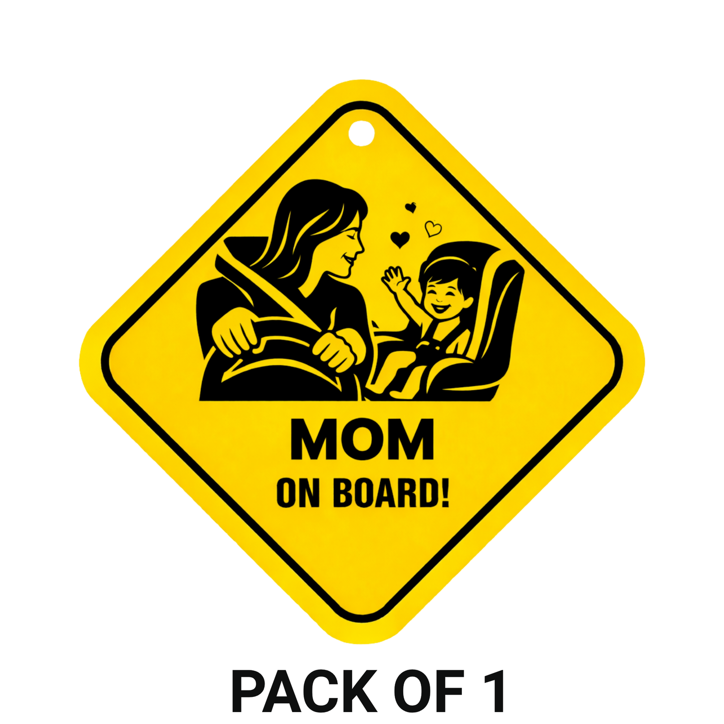 Smeeps Mom On Board Hanging Sign – 20.32 × 20.32 cm (8 × 8 Inch) Mom Driving with Baby Waterproof Car Hanging Board with Suction Cup | Cute Family Safety Vehicle Sign Pack of 1