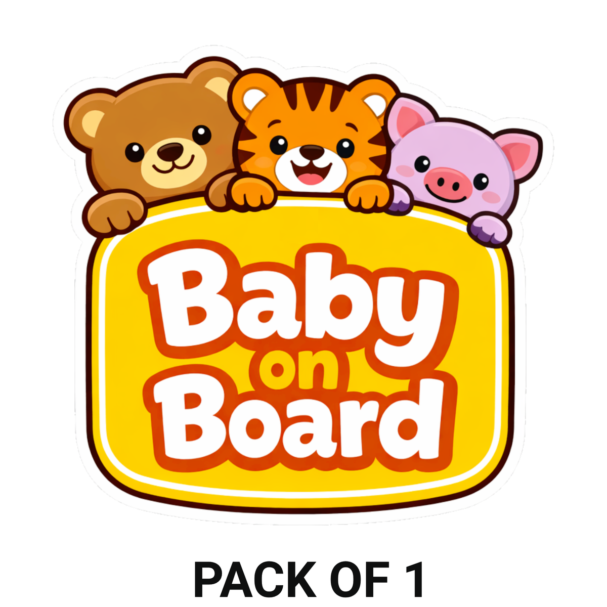 Smeeps Baby On Board Car Sticker – 13.21 × 12.7 cm (5.2 × 5 Inch) Waterproof Vinyl Safety Sticker for Cars | Cute Animal Baby Warning Decal | UV Resistant | Pack of 1
