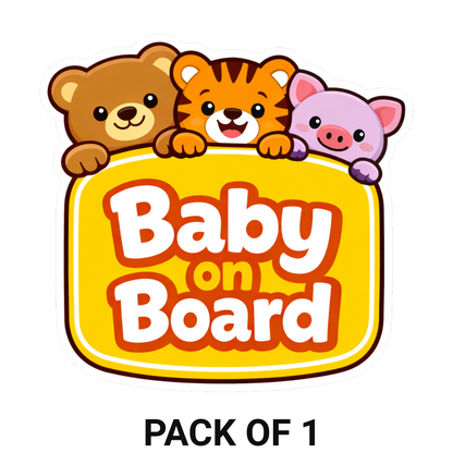 Smeeps Baby On Board Car Sticker – 13.21 × 12.7 cm (5.2 × 5 Inch) Waterproof Vinyl Safety Sticker for Cars | Cute Animal Baby Warning Decal | UV Resistant | Pack of 1