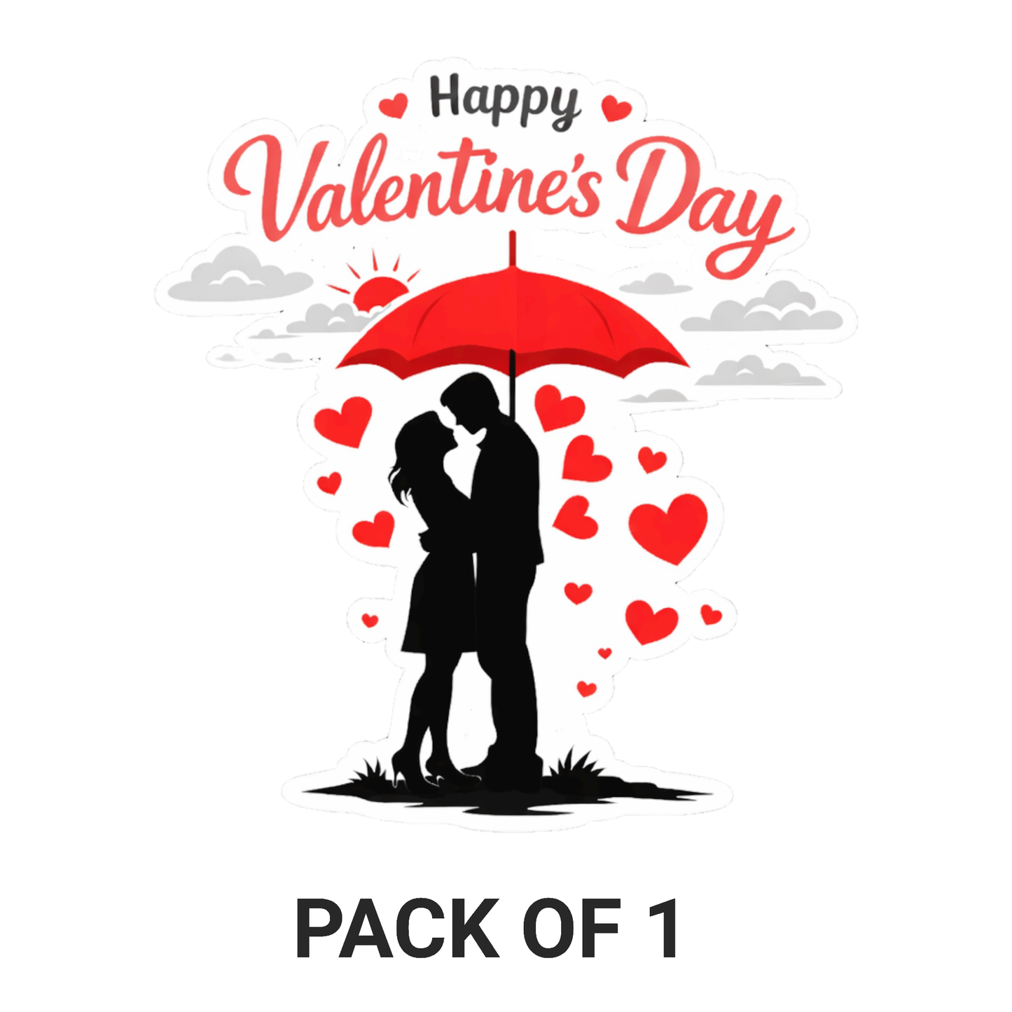 Smeeps Happy Valentine’s Day Couple Under Umbrella Sticker – 10.16 × 9.15 cm (4 × 3.6 Inch) Premium Vinyl Decal | Romantic Love Heart Design | Waterproof UV Resistant Wash Proof | Pack of 1