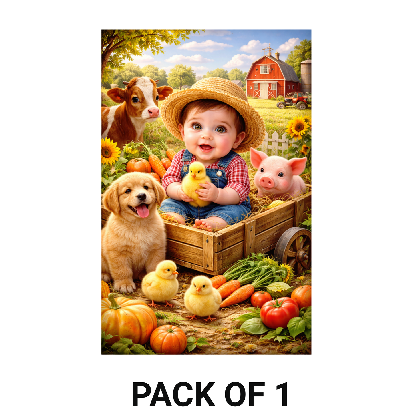 Smeeps Farm Baby Wall Poster – 20.32 × 13.21 cm (8 × 5.2 Inch) Cute Farm Animals Theme Kids Decorative Poster | 300 GSM Non-Adhesive Nursery & Baby Room Wall Decor Poster for Home, Playroom & Daycare | Pack of 1