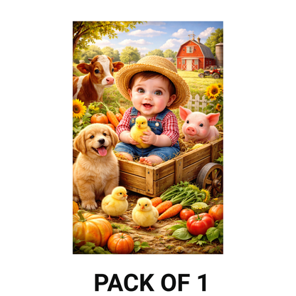 Smeeps Farm Baby Wall Poster – 20.32 × 13.21 cm (8 × 5.2 Inch) Cute Farm Animals Theme Kids Decorative Poster | 300 GSM Non-Adhesive Nursery & Baby Room Wall Decor Poster for Home, Playroom & Daycare | Pack of 1