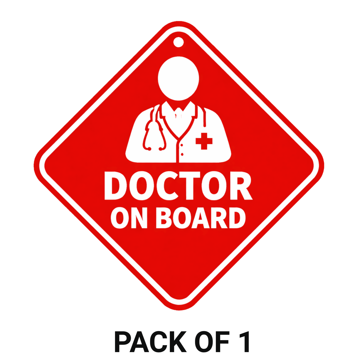 Smeeps Red Doctor On Board Hanging Sign – 20.32 × 20.32 cm (8 × 8 Inch) Waterproof UV Resistant Medical Professional Car Hanging Board with Suction Cup | Emergency Healthcare Vehicle Sign Pack of 1