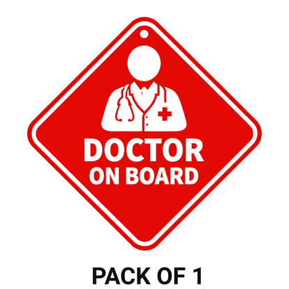 Smeeps Red Doctor On Board Hanging Sign – 20.32 × 20.32 cm (8 × 8 Inch) Waterproof UV Resistant Medical Professional Car Hanging Board with Suction Cup | Emergency Healthcare Vehicle Sign Pack of 1