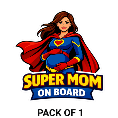 Smeeps Super Mom On Board Car Sticker – 15.24 × 15.24 cm (6 × 6 Inch) Waterproof Pregnancy Safety Vinyl Sticker | UV Resistant Maternity Car Decal for Cars, SUVs & Hatchbacks | Pack of 1
