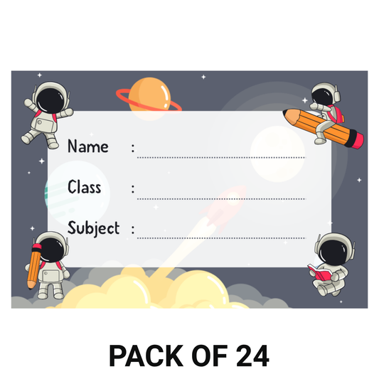 Pack of 24 |Smeeps Space Explorer Book Label Stickers – 7.62 x 5.08 cm – Writable Notebook Stickers for Kids | Astronaut Design | Name, Class, Subject | Durable for School Supplies