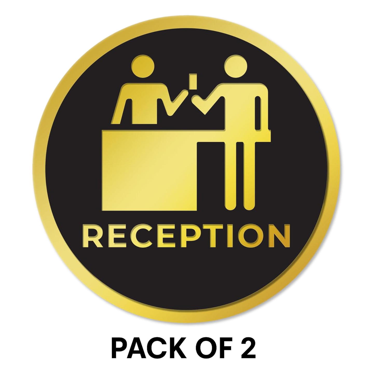 Pack of 2 | Smeeps Round “RECEPTION” Sticker Sign – 15.24 cm | Premium Gold & Black Design with Icon | Self-Adhesive Label for Office Lobbies, Hotels, and Clinics
