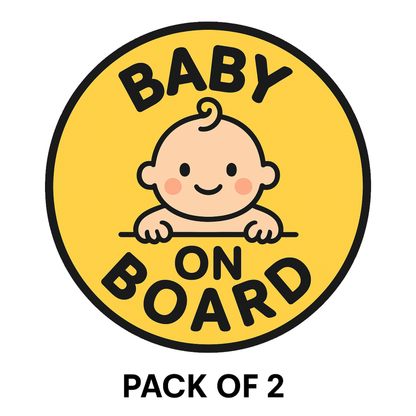 Smeeps Baby On Board Sticker – 13.97 x 13.97 cm Round | Cute Peeking Baby Design in Yellow | Waterproof Vinyl Car Safety Sign