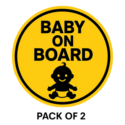 Smeeps Baby On Board Sticker – 13.97 x 13.97 cm Round | High-Contrast Silhouette Baby Design | Bold Yellow Waterproof Vinyl Car Sign
