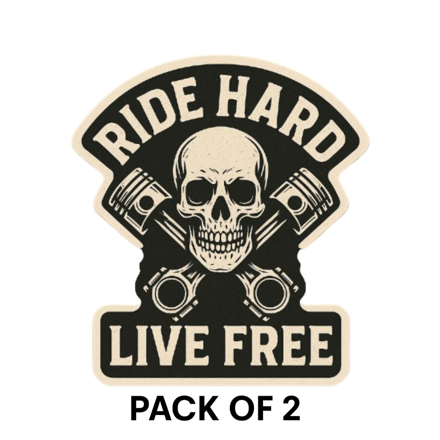 Smeeps Ride Hard Live Free Sticker – 10.16 x 10.16 cm | Skull & Pistons Vinyl Bike Decal (Rugged Beige & Black Theme)