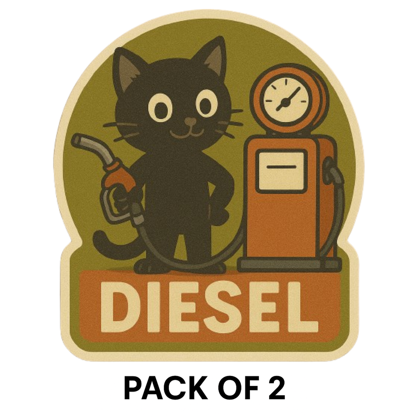 Smeeps Diesel Fuel Reminder Sticker – 10 x 10 cm Cute Cat with Pump Design | Vintage Style Car Fuel Tag | Waterproof & Durable Vinyl Decal