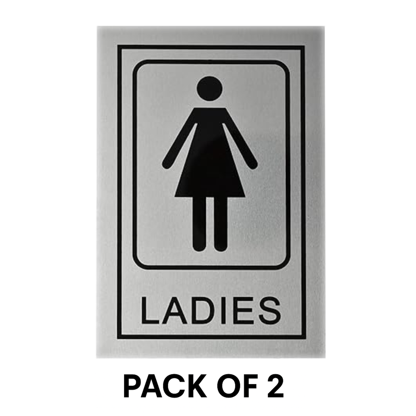 Pack of 2 | Smeeps ““LADIES” Restroom Sign – 15.24 x 10.16 cm | Sleek Silver Finish with Black Print | Durable & Easy to Read | Self-Adhesive for Office, Mall, Café, School