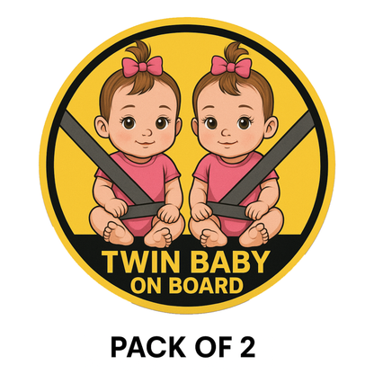 Smeeps Twin Baby on Board Sticker – 13.97 x 13.97 cm | Cute Safety Sign for Girls with Seatbelt Design