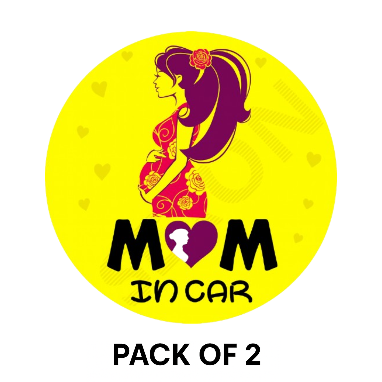 Smeeps Mom in Car Sticker – 14 x 14 cm Round Design with Stylish Pregnant Woman Art | Bright Yellow Safety Decal | Waterproof & Fade Resistant Car Sticker