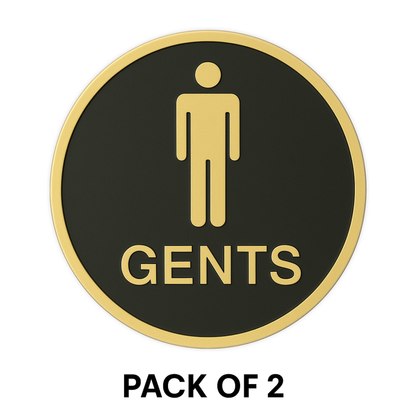 Pack of 2 | Smeeps “GENTS” Restroom Sign – Round 15.24 cm | Elegant Black & Gold Finish | Self-Adhesive | Waterproof & Durable | Ideal for Offices, Hotels, Cafés, and Commercial Use
