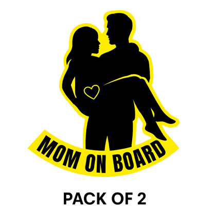 Smeeps Mom On Board Couple Sticker – 14.8 x 14 cm Car & Bike Vinyl Decal | Safety Alert Sign | Waterproof & UV-Resistant Design