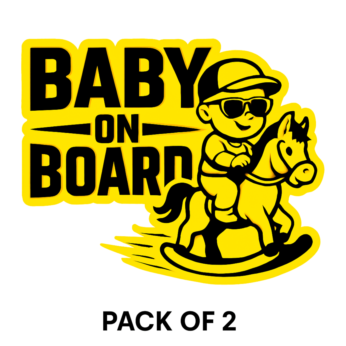 Smeeps Baby On Board Sticker – 14 x 12.7 cm Horse Riding Theme Car Safety Decal | Bright Yellow & Black | Waterproof & Durable Vinyl