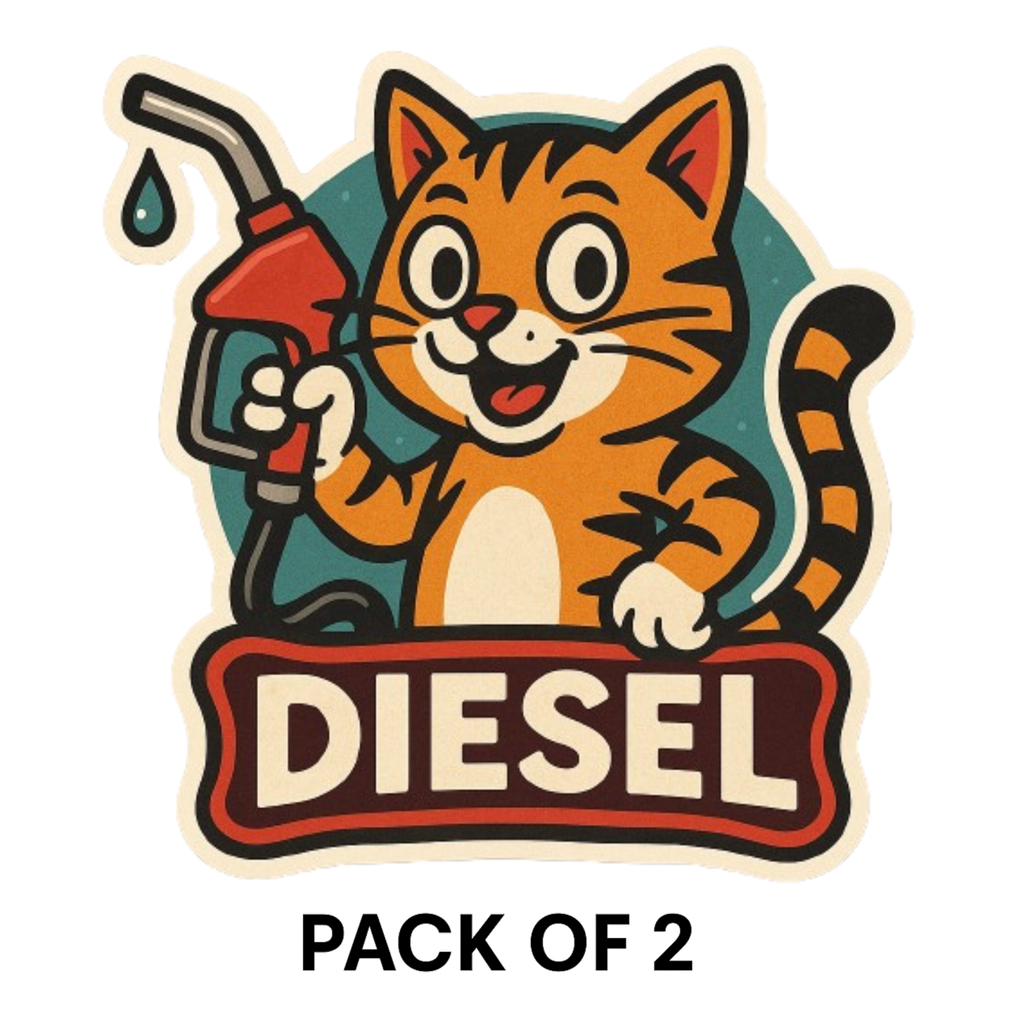 Smeeps Diesel Fuel Sticker – 10 x 10 cm Cute Orange Cat Holding Pump | Retro Style Car Fuel Reminder | Waterproof & Weatherproof Vinyl