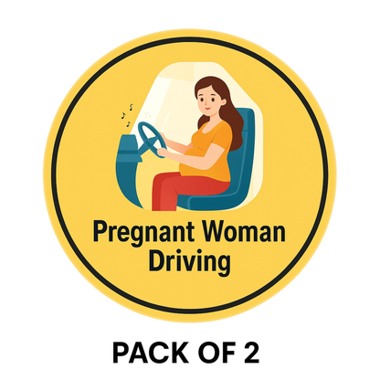Pack of 2 | Smeeps Pregnant Woman Driving Sticker – 15.24 cm Round | Cute Maternity Safety Sign for Cars | Yellow Baby Bump Alert Decal