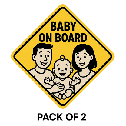 Smeeps Baby On Board Sticker – 14 x 14 cm Family Illustration Safety Car Decal | Yellow Warning Sign | Waterproof & UV-Proof Vinyl