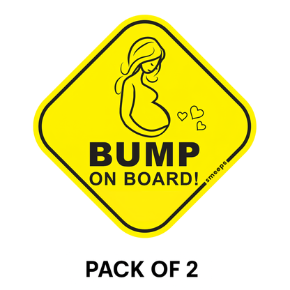Pack of 2 | Smeeps Bump On Board Car Sticker – 15.24 cm Diamond-Shaped Maternity Safety Sign | Yellow & Black Vinyl Decal for Pregnant Moms