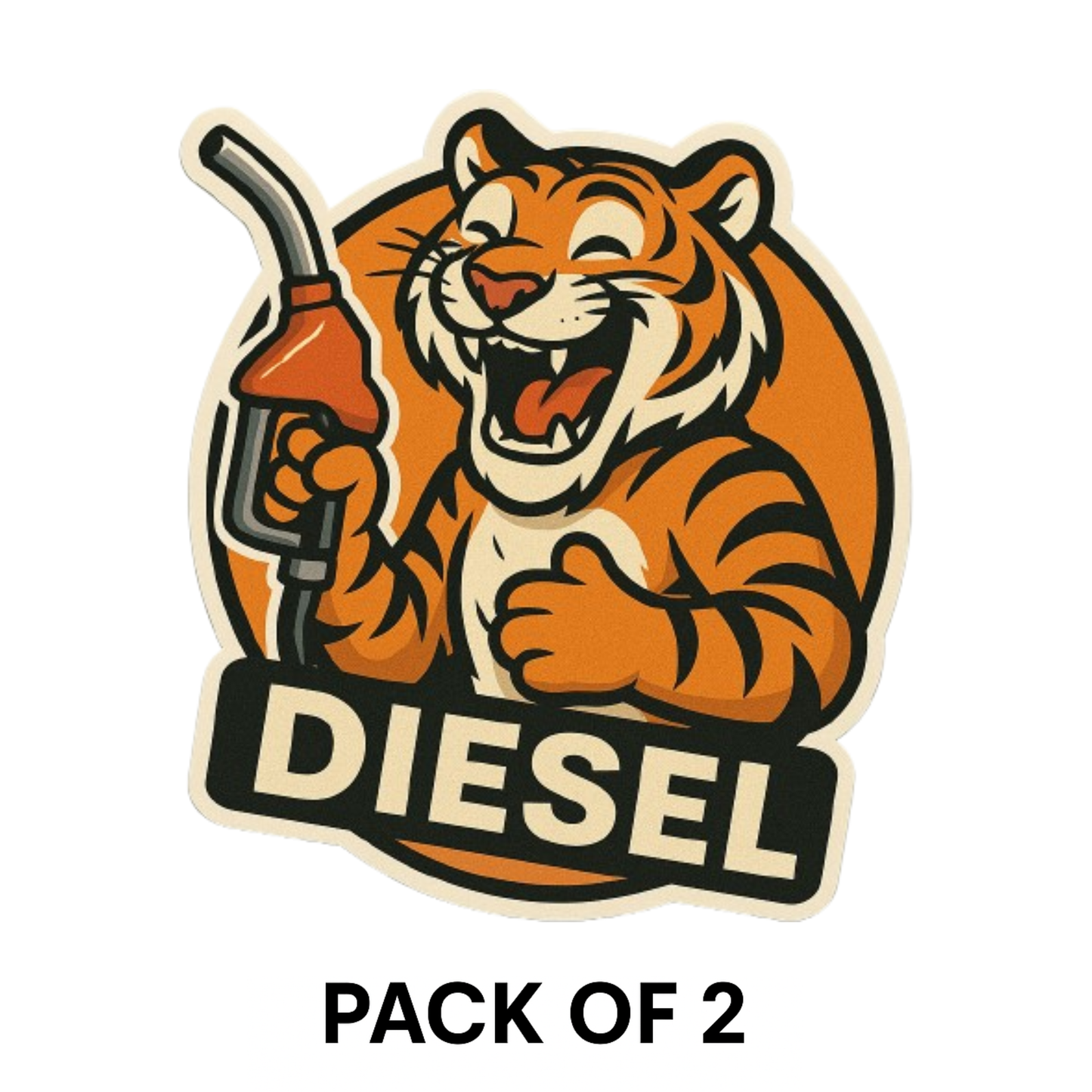 Smeeps Laughing Diesel Tiger Sticker – 8.4 x 7.8 cm Bold Fuel-Themed Car Decal with Roaring Cartoon Tiger & Nozzle Design | Waterproof Vinyl for Cars Only