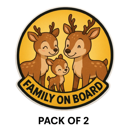 Smeeps “Family On Board” Car Sticker – Cute Deer Family Design – 13.97 x 13.97 cm | Animal Car Safety Sign for Kids & Parents
