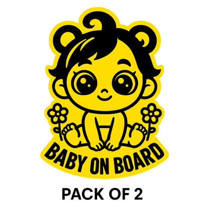 Smeeps Baby On Board Sticker – 14 x 12.7 cm Cute Sitting Baby Design with Flowers | Yellow & Black Safety Decal | Waterproof & UV-Resistant Vinyl