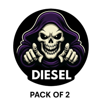Smeeps Grim Reaper Diesel Sticker – 7.8 x 7.8 cm Bold Skull Hooded Figure Design | Round Waterproof Vinyl Decal for Cars Only