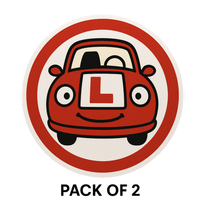 Smeeps Learner Driver Sticker – Smiling Red Car with L Plate – 13.97 x 13.97 cm | Fun & Safe Design for New Drivers