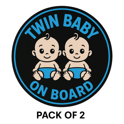 Smeeps Twin Baby on Board Sticker – 13.97 x 13.97 cm | Cute Cartoon Style Twins in Blue | Car Safety Sign for Boys