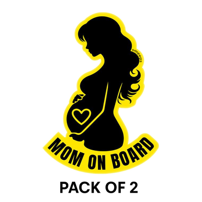 Pack of 2 | Smeeps Mom on Board Sticker – 12.5 x 9 cm | Elegant Silhouette Design | Yellow & Black Waterproof Car Safety Sign