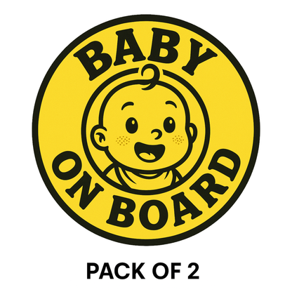 Smeeps Baby On Board Sticker – 13.97 x 13.97 cm Round | Smiling Baby Face in Bold Yellow | Waterproof Vinyl Car Safety Sign