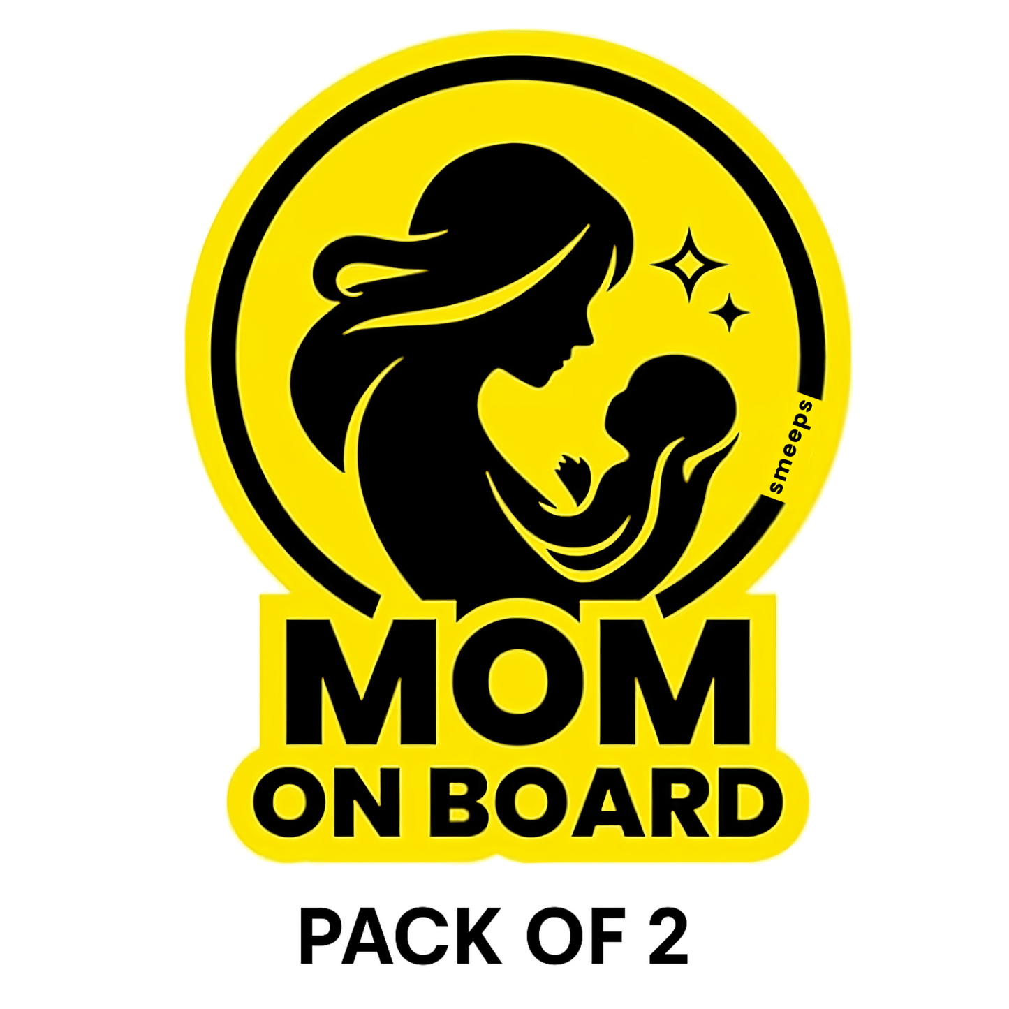 Pack of 2 | Smeeps Mom On Board Safety Sticker – 15.24 cm Car Window Sign for Mothers | High-Visibility Yellow Vinyl Decal