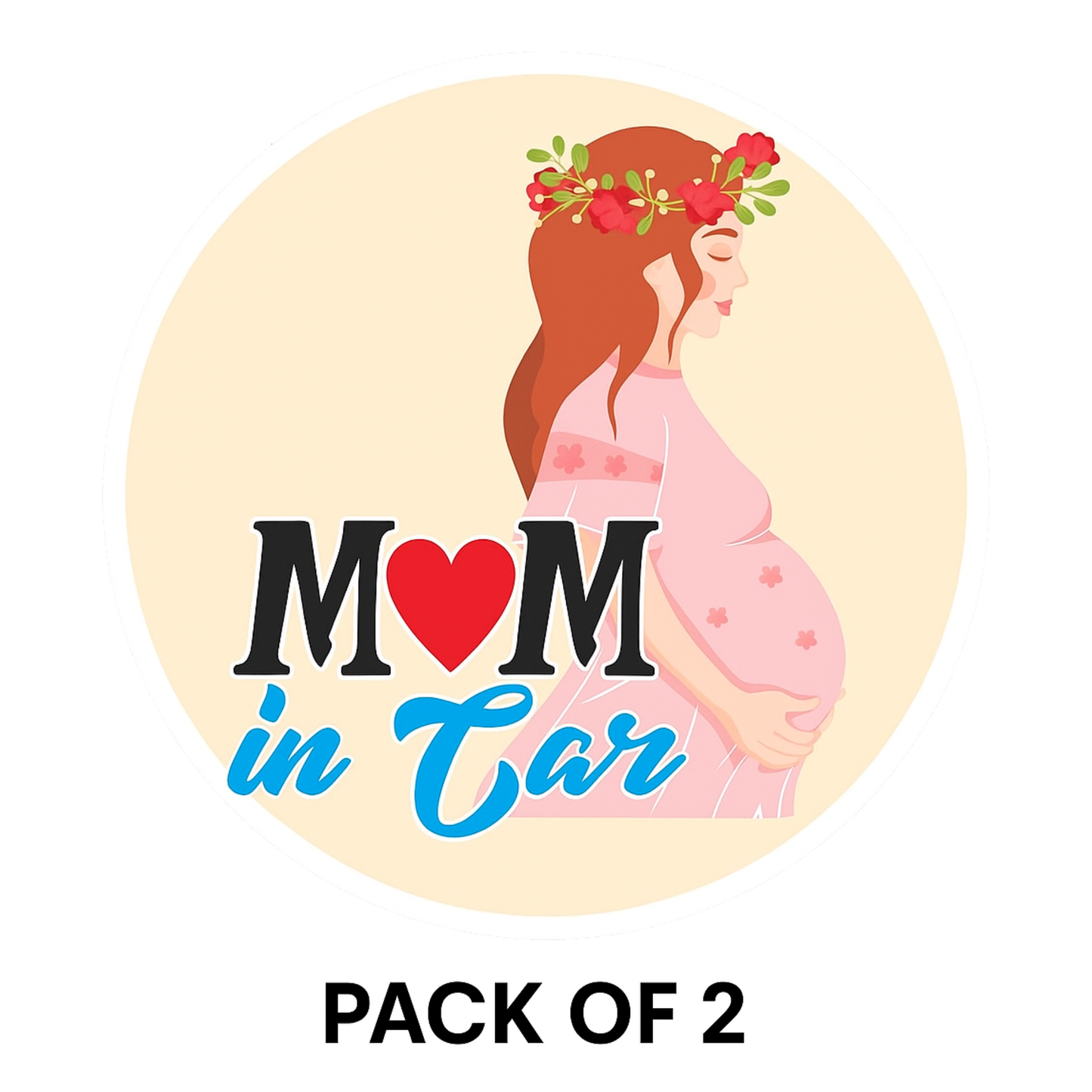 Smeeps Mom in Car Sticker – 14 x 14 cm | Maternity Safety Vinyl Car Decal (Round Floral Theme)