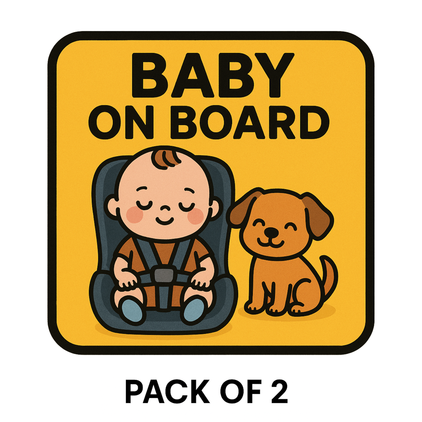 Smeeps Baby On Board Sticker – 14 x 14 cm Cute Baby & Dog Car Seat Design | Yellow Safety Car Decal | Waterproof & UV-Resistant Vinyl
